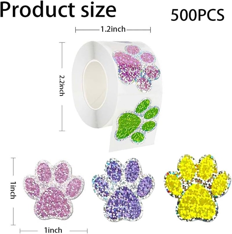 RUPOFUZA 500Pcs Cute Dog Paws Vinyl Stickers Roll 1in Glitter Stickers 8 Colors Cute Dog Footprints Label Tag Self-Adhesive Classroom Reward Waterproof Decals for Bottle Birthday Party Decor - Image 2